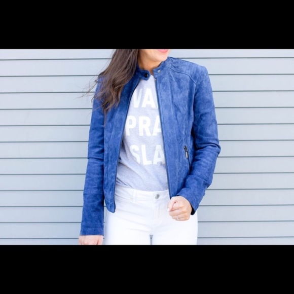Bernardo Suede Moto Jacket in Royal Blue - Picture 2 of 4